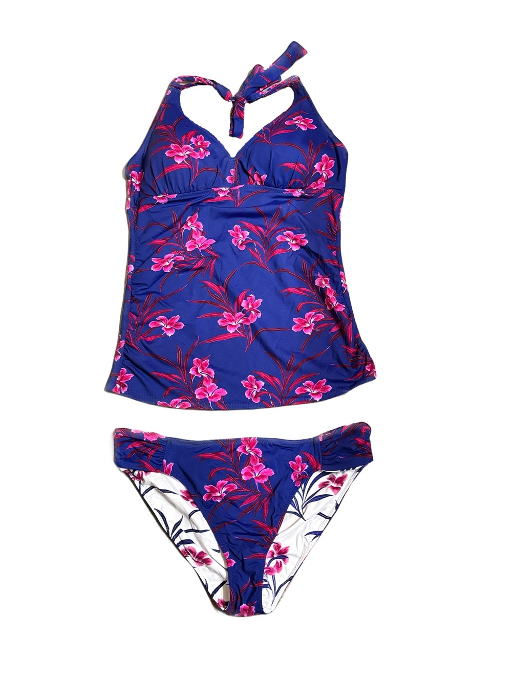 Tommy Bahama Blue Tankini Set with Pink Floral Print Reversible for Soma UPF 50